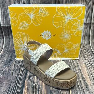 Yellow Box Women's White and Tan Wedge Sandals